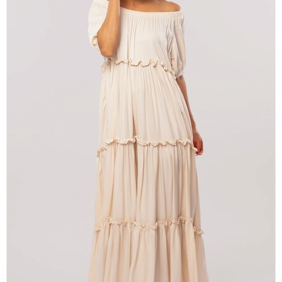 Pink blush fore brand Cream Off Shoulder Ruffle Tiered Maternity Maxi Dress - Picture 2 of 4